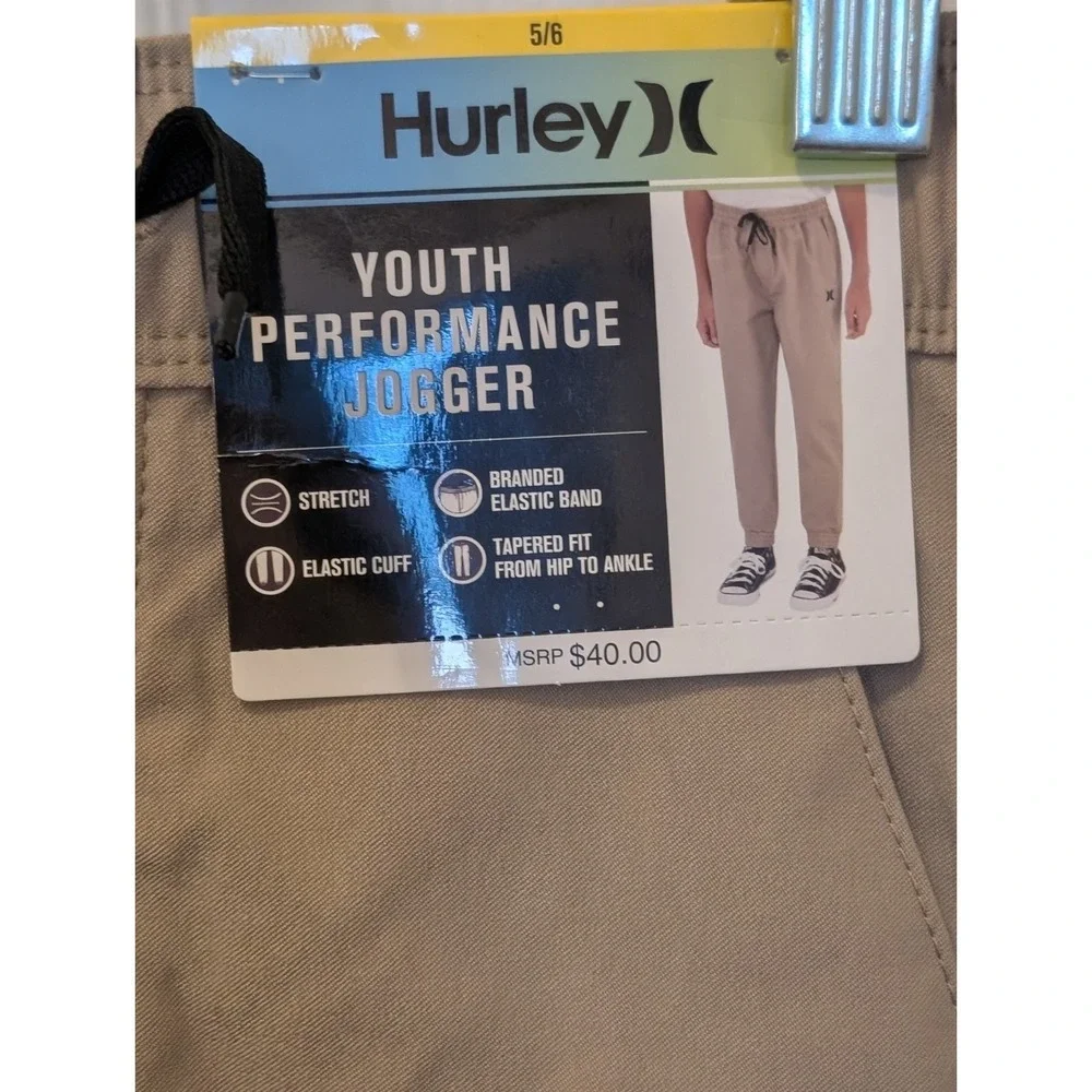 NWT Hurley Boys Youth Performance Jogger Pants Khaki Beige Size 5/6 New